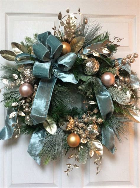Elegant Christmas Wreath Christmas Door Wreath Blue Etsy Christmas