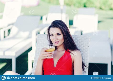 Brunette Woman With Juice Stock Image Image Of Relaxed 138825645