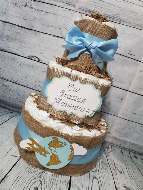 3 Tier Diaper Cake Our Greatest Adventure World Travel Theme Etsy