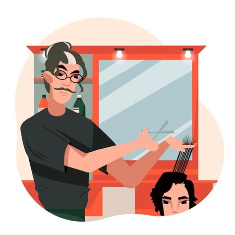 Premium Vector Stylish Man Holding Scissors And Doing Haircut To Man