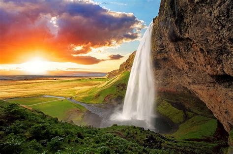 アイスランド、 セリャラントスフォス、 太陽、 橋、 川、 空、 雲、 空間、 滝、 アイスランド、 ゴルフ、 崖、 セリャラントスフォス