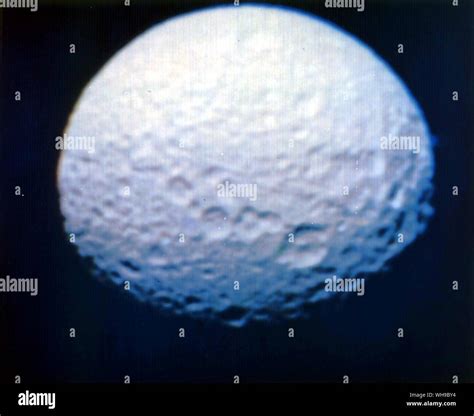 Space Saturn Mimas Satellite From Voyager Stock Photo Alamy