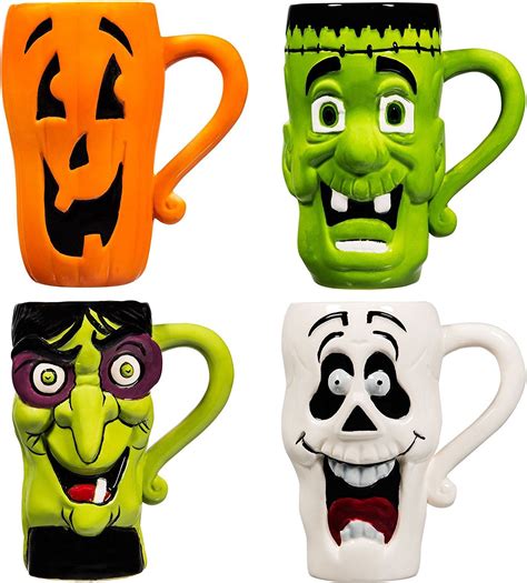 How cute is this witch please coffee mug?! 4 Pack 16 oz. Halloween Character Ceramic Latte 3-D Mugs ...