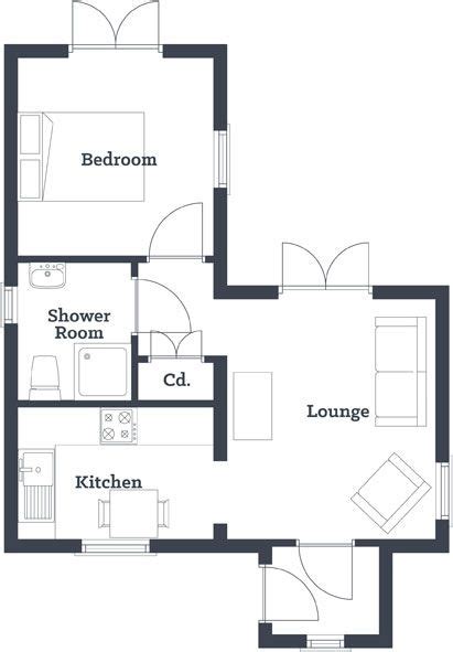 It includes a variety sizes from small rustic cabins to luxury floor plans. A few changes and this L-shaped layout could be just right for us. 430sf | Guest house plans ...