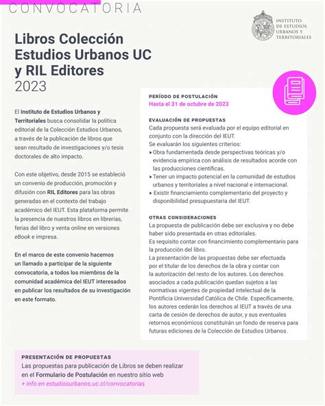 Convocatoria Serie Regular Colección De Libros Estudios Urbanos Uc Y