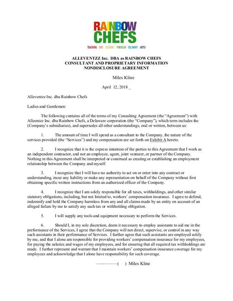 Chef Contract Template