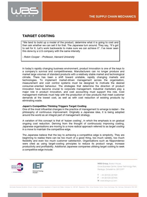 target costing profit accounting management accounting