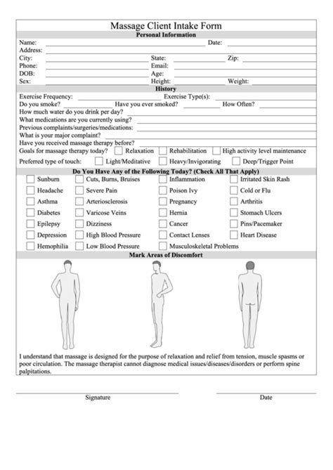 Pdf Printable Massage Intake Form Printable Forms Free Online