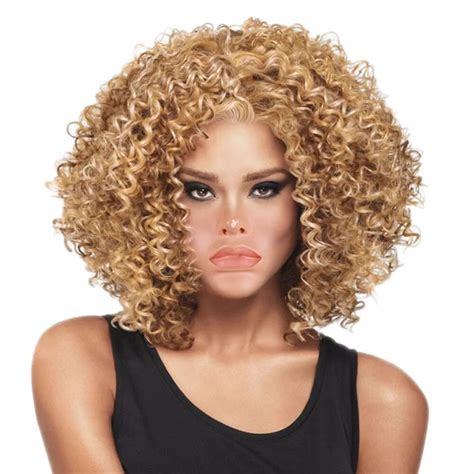 Synthetic Hair 40cm Short Curly Fluffy Cosplay Full Hair Wigs Afro