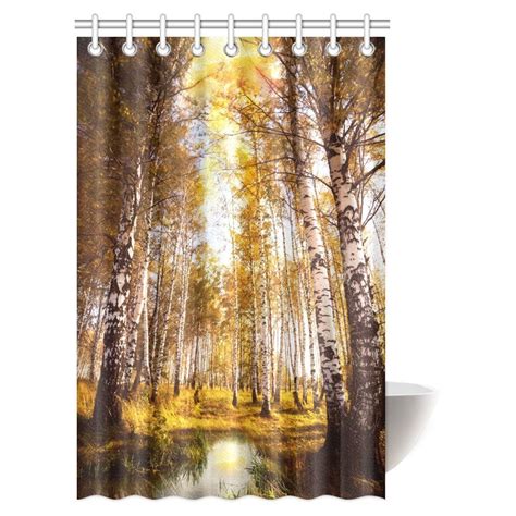 Mypop Birch Tree Decor Shower Curtain Autumn Birch Forest In Sunlight
