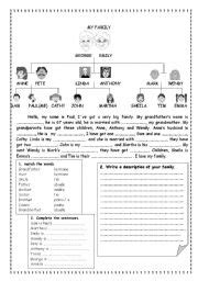 english worksheet  description   family
