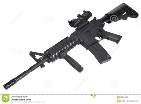 M4 Carbine With Acog Optic And A Foregrip Isolated Stock Image Image