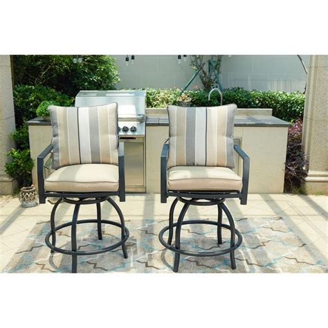 Patio Festival Swivel Metal Outdoor Bar Stool With Beige Cushion 2