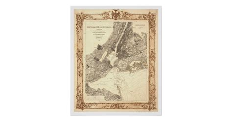 New York City And Environs Map By Lindenkohl 1860 Poster