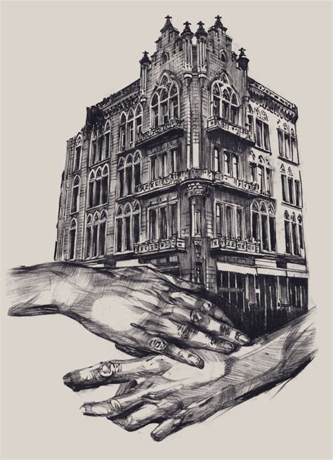 Surreal Drawings Of Hands Cradling Architecture