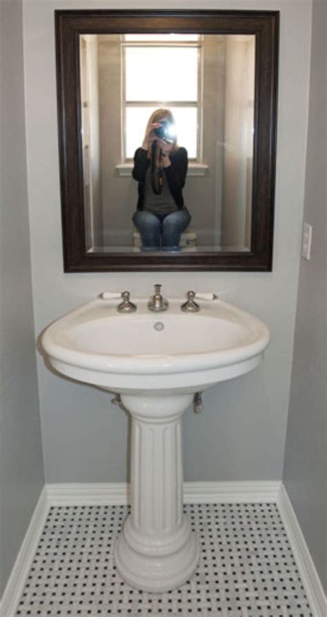 Pretty Color Mirror Over A Pedestal Sink Bathroom Sink Decor Modern