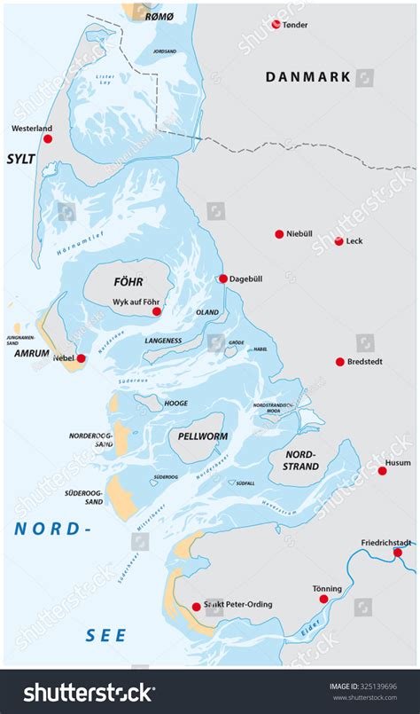 North Frisian Islands Map Stock Vector Royalty Free 325139696