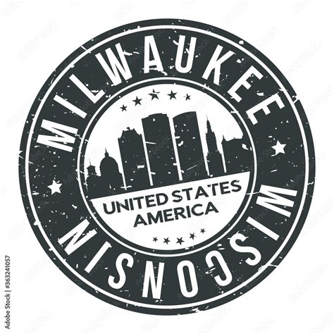 Milwaukee Wisconsin Usa Stamp Logo Icon Skyline Silhouette Symbol Round