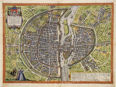 Paris 1572 Historic City Plan Vintage Map 18x24 Ebay