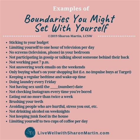 Examples Of Boundaries You Might Set With Yourself Live Well With