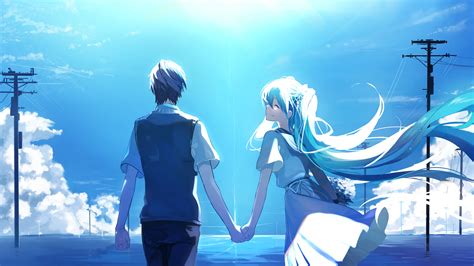Download 3840x2160 Anime Couple Hug Romance Clouds