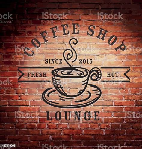 Rustic Old Fashioned Brick Wall With Coffee Shop Sign