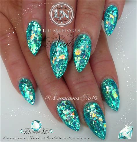 Glittery Mermaid Blue Nails Don T Like The Shape But The Color