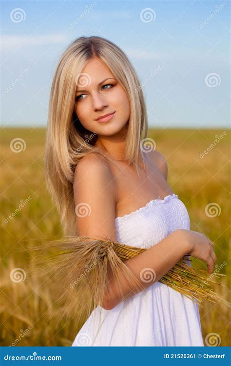 Blonde Woman Holding Wheat Sheaf Stock Image Image Of Country Person