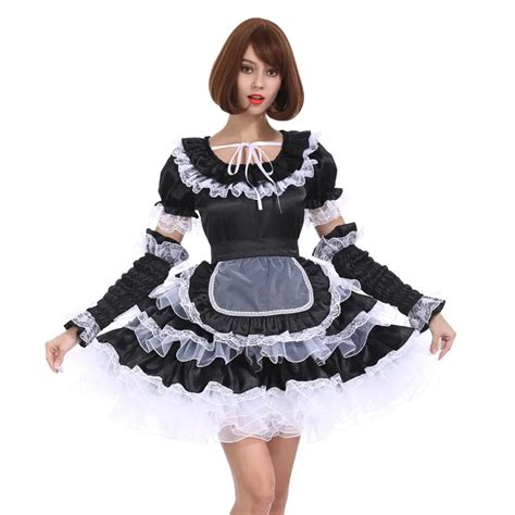 Sissy Girl Maid Cool Black Lockable Dress Puffy Crossdress Cosplay