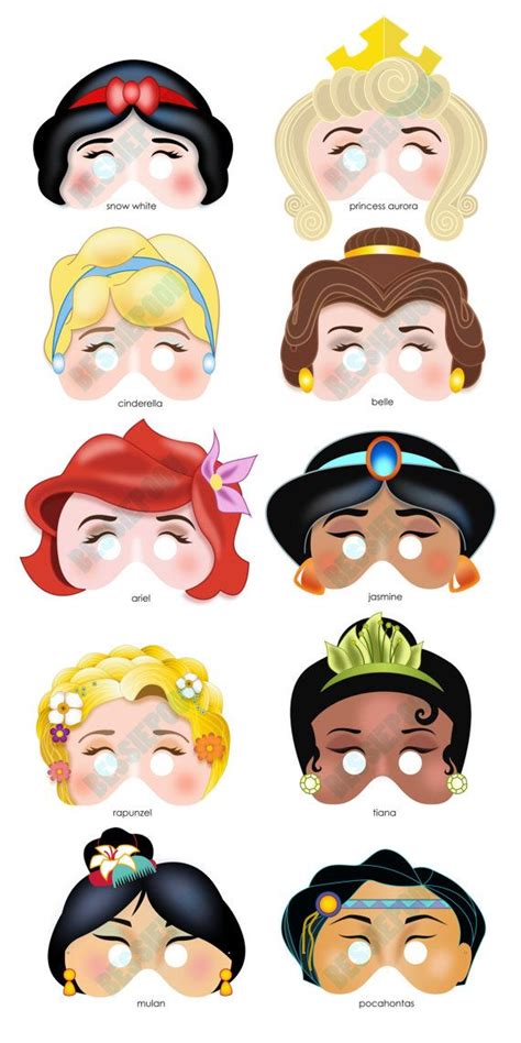 Disney Princess Party Printable Mask Collection Includes All 10 Masks