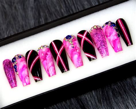 Coffin Hot Pink And Black Nails Ph