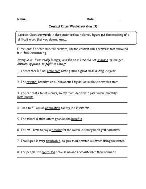 Context Clues 5th Grade Worksheet
