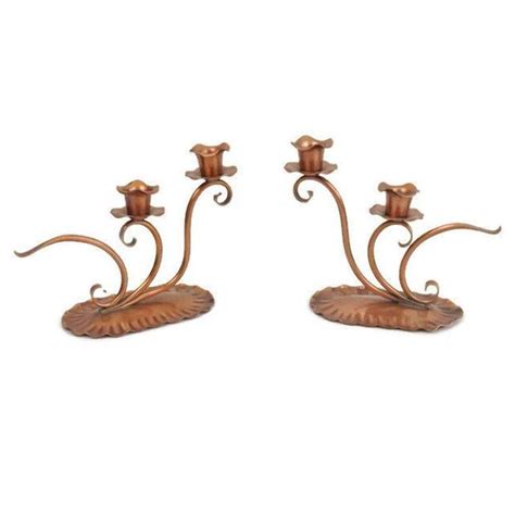 Pair Of 2 Gregorian Copper Hand Hammered Candlestick Holders Matching