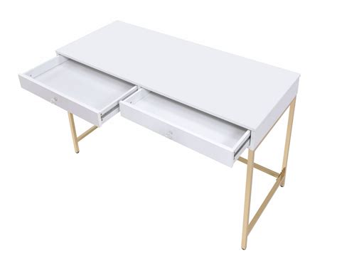 Sleek Glossy White Gold Office Desk