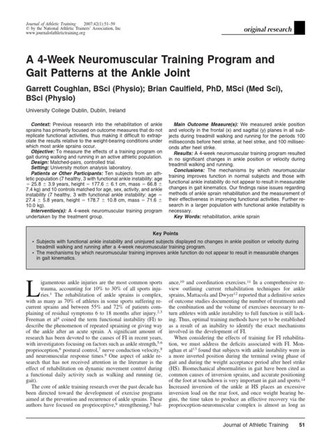 A 4 Week Neuromuscular Training Program And Gait Patterns At The Ankle
