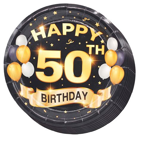 Buy 50th Birthday Plates Black And Gold Dessert Buffet Cake Lunch