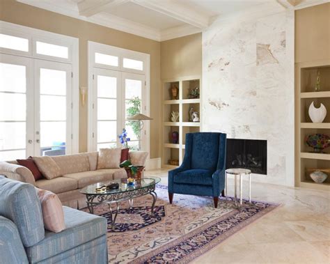 Transitional Living Room With Marble Fireplace Hgtv