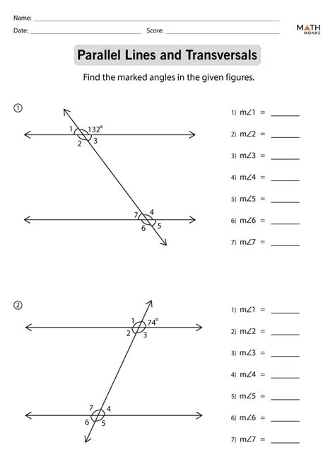 Parallel Lines And Transversals Worksheets Math Monks