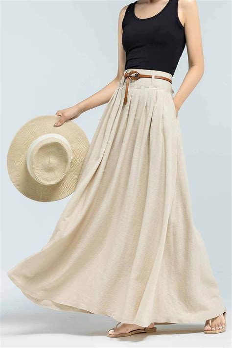 Classic Pleated Maxi Linen Skirt 1046 Xiaolizi