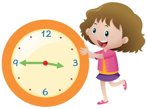 Cartoon Kids Telling Time Children And Clock School Education