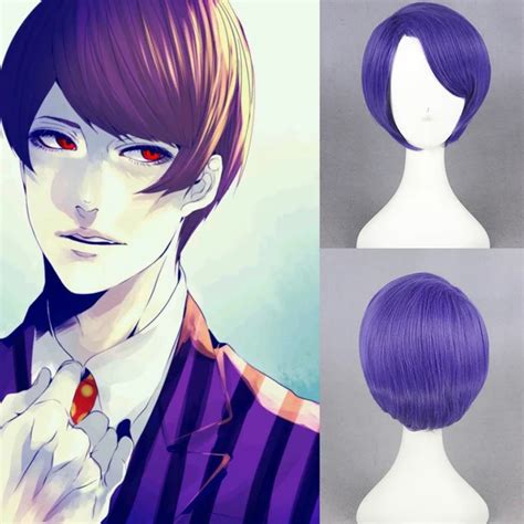 tokyo ghoul shuu tsukiyama male anime hair wigs purple short straight men s cosplay hair wigs