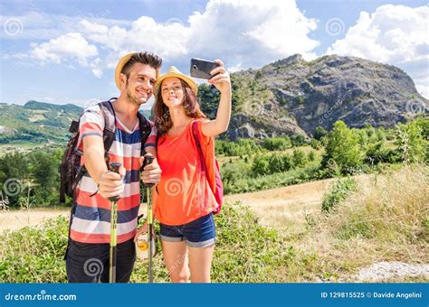 Loving Couple Of Hikers Taking A Selfie On Vacation Stock Image Image