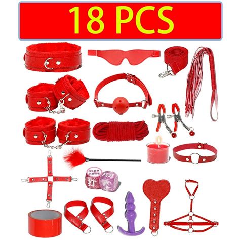18pcs Sex Toys Leather Bdsm Kits For Couples Sex Position Bondages Handcuff Whip Plush Couple