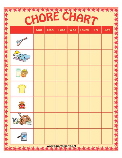 免费 Weekly Chore Chart For Kids 样本文件在