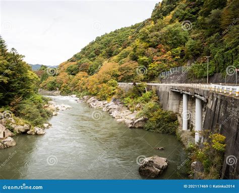 Scenic Kiso River Valley In Early Fall Nagano Prefecture Japan Stock