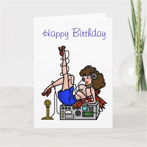Brunette Ham Radio Pin Up Girl Birthday Card