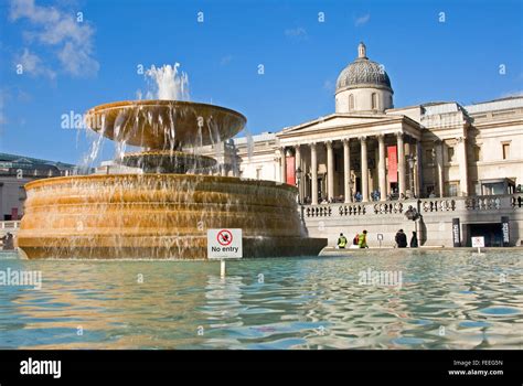 Fountain Outside The National Gallery In Trafalgar Square In Central