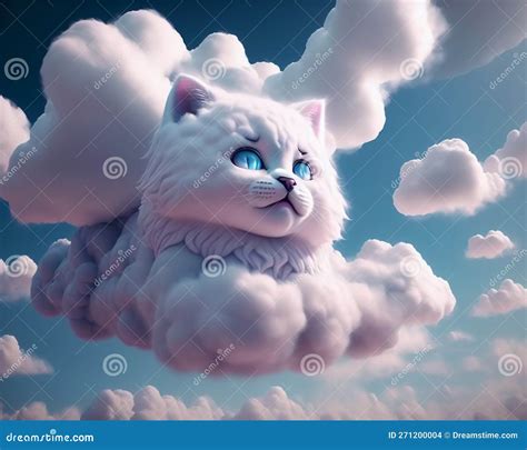 Clouds In Shape Of Cute Kitten Generative Ai Stock Illustration
