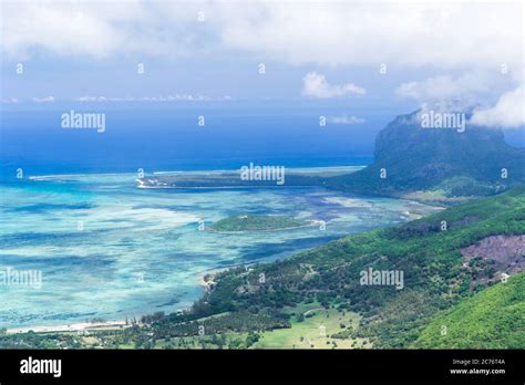 Aerial View Of Le Morne Brabant Peninsula Mauritius Landscape Stock