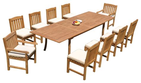 11 Piece Outdoor Teak Dining Set 117 Rectangle Extension Table 10
